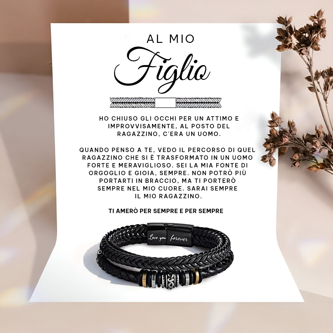 A Mio Figlio - Ti Amerò Per Sempre | Bracciale in Pelle Intrecciata